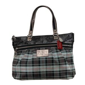 Coach Poppy Limited Edition Tartan Glam Carryall Tote Black Blue Silver 15866